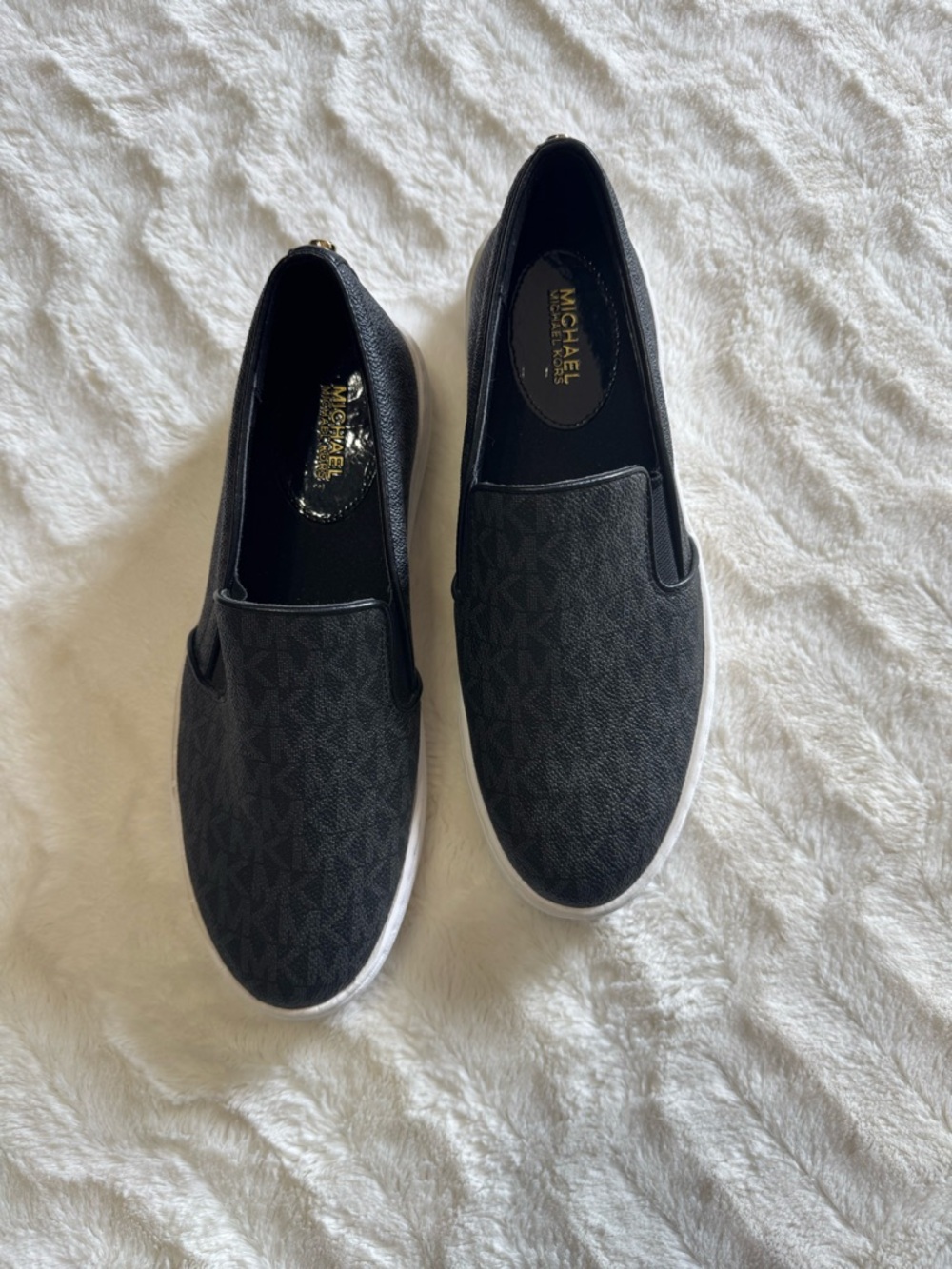 MICHAEL Michael Kors Black Logo Slip-On Sneakers with White Soles